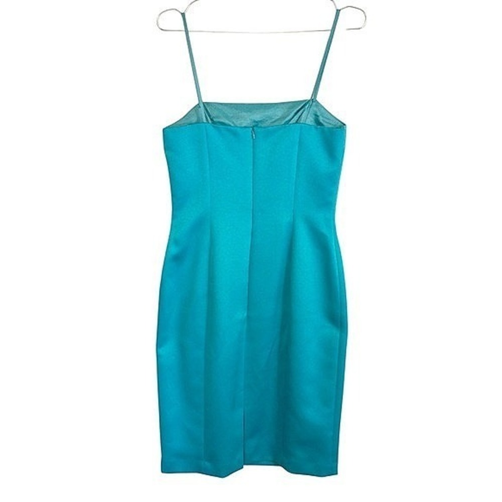 Maggy London Vintage Teal Satin 3D Floral Beaded Cocktail Sheath Dress Sz 8 - Picture 3 of 11